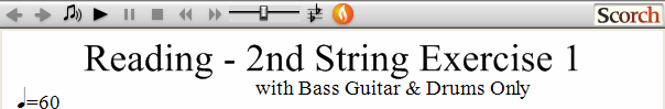 Reading Guitar 2nd String Ex. 1 Bass Guitar & Drums