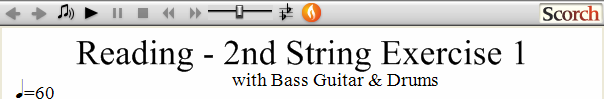 Reading Guitar 2nd String Ex. 1 Bass Guitar & Drums