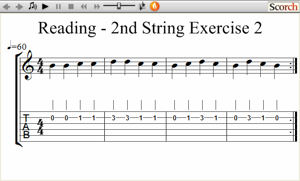 Reading Guitar 2nd String Ex. 2