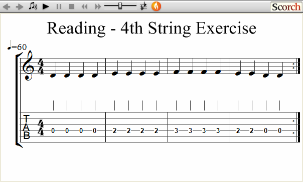 Reading Guitar 4th String Ex. 1